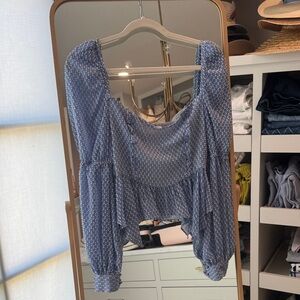 Song of Style Light Blue Swiss Dot Peasant Blouse